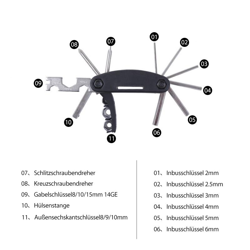 16 in 1 Multifunktions-Fahrradreparaturwerkzeug für Fahrradradfahrer