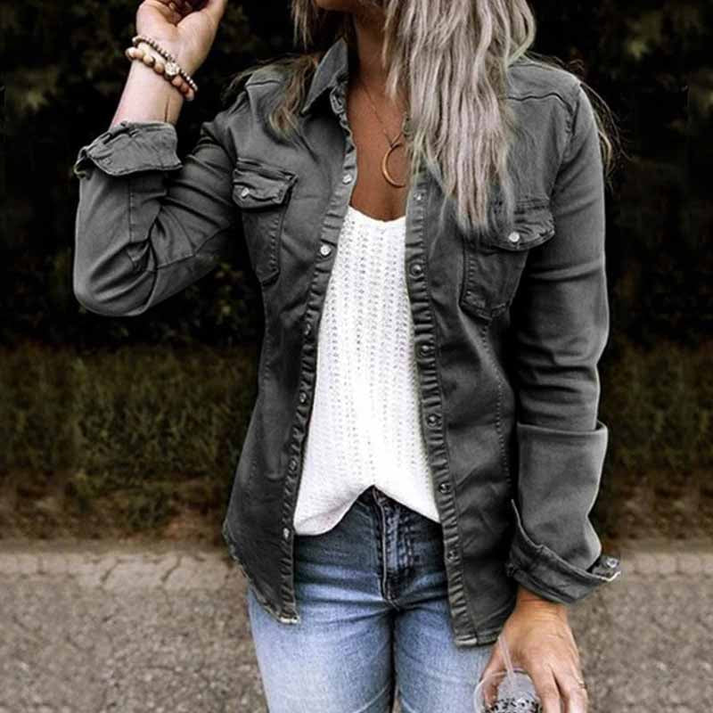 Einfarbige Plissierte Jeansjacke mit Reverskragen