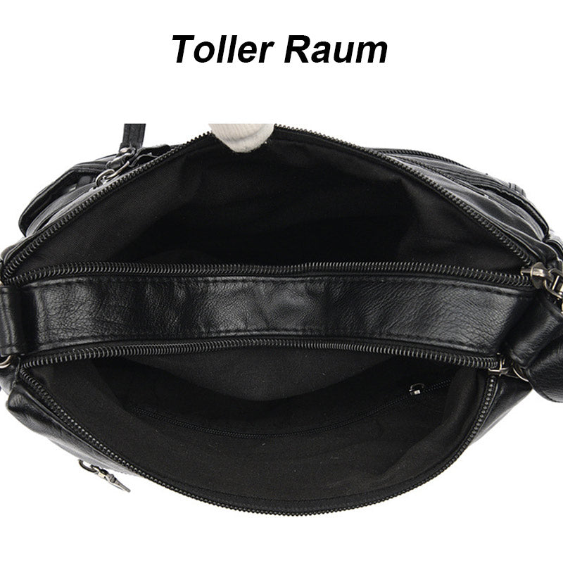 Tasche aus weichem Leder mit mehreren Reißverschlüssen